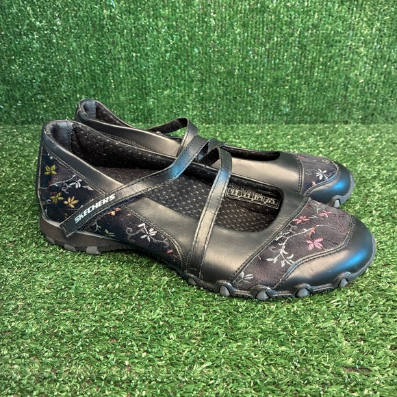 Skechers Shoes - Skechers Bikers Floral Embroidery Mary Jane Comfort Walking Shoe Black Women 7.5